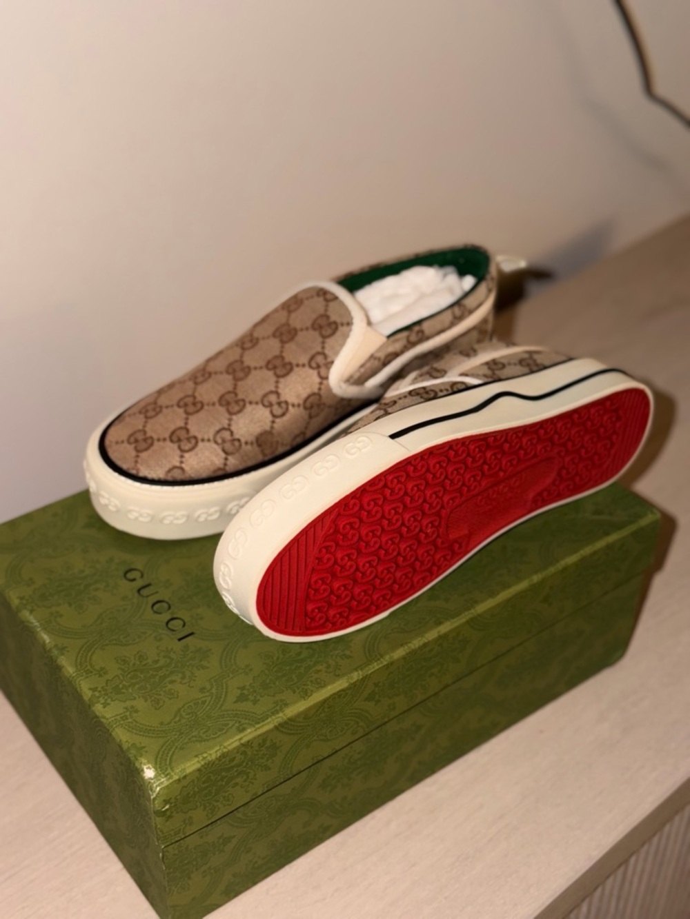 Gucci GG Supreme Slip-On Sneakers - Brown Beige - Picture 3 of 8